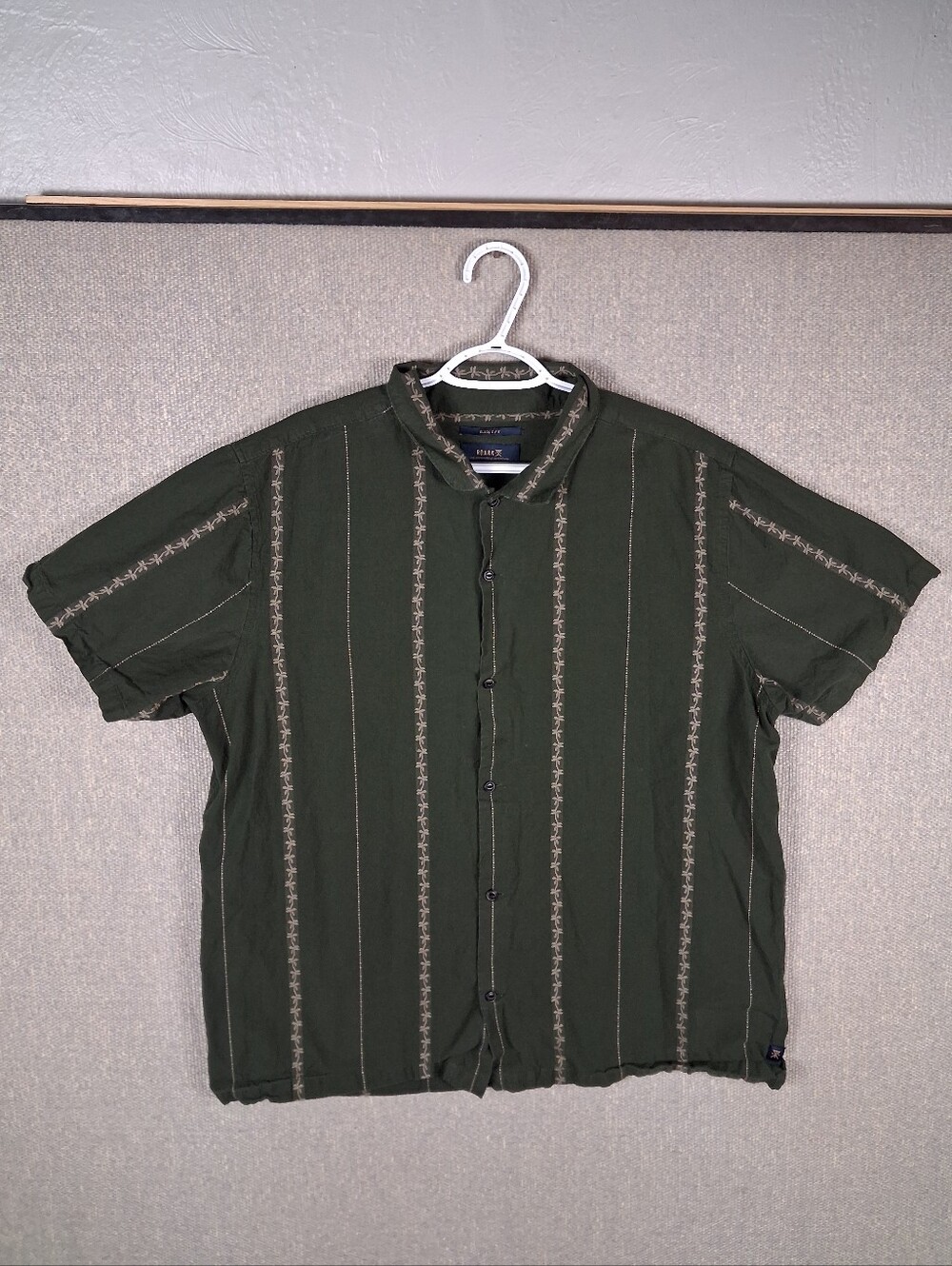 Roark Gonzo Shirt Mens XL Olive Green Short Sleeve Button Up Organic Cotton
